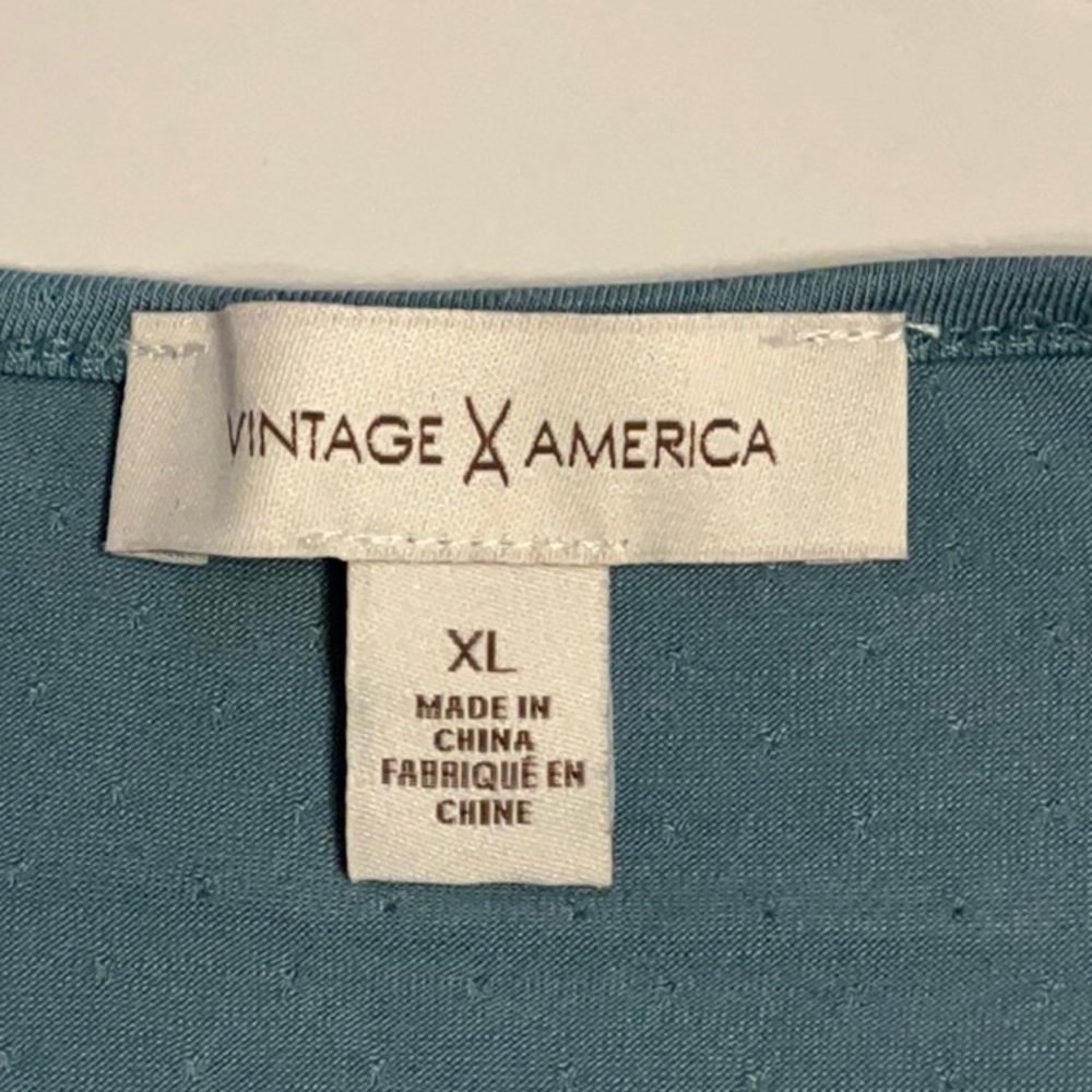 Vintage America Dakota Flutter Ruffle Sleeve Top in Aquatic Blue ~ Size XL~NWOT - Picture 6 of 11